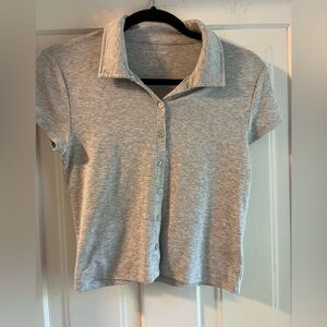 American Eagle Outfitters Gray Crop Button Down Polo